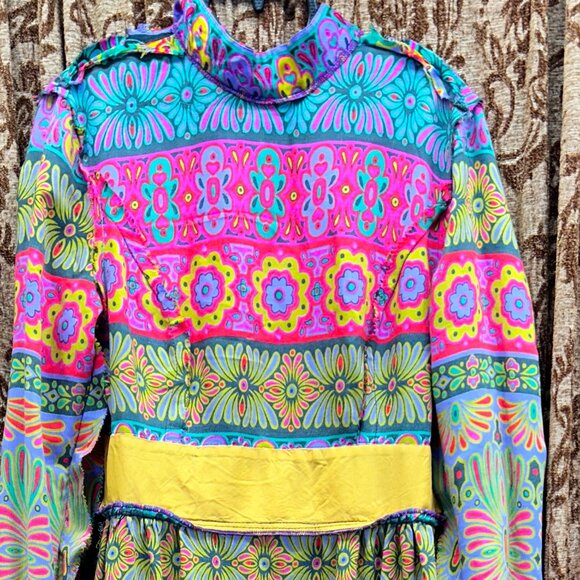 Alex Colman Dress 60s 70s Mod Hippie Psychedelic Vintage Maxi High Neck EUC - Picture 8 of 12